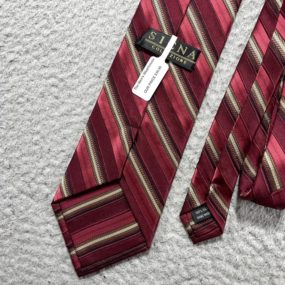 Siena Collezione Tie Mens One Size Red Striped Classic Satin Silk Necktie
